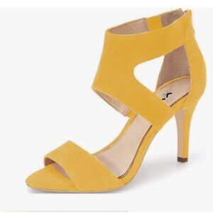 XYD Yellow Open Toe Sandals Ankle Wrap Back Zipper Mid Heels Cutout Shoes